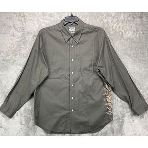 VTG Lucky Brand Men's Shirt Y2K‎ Gray XL Long Sleeve Button Up Embroidered Bird